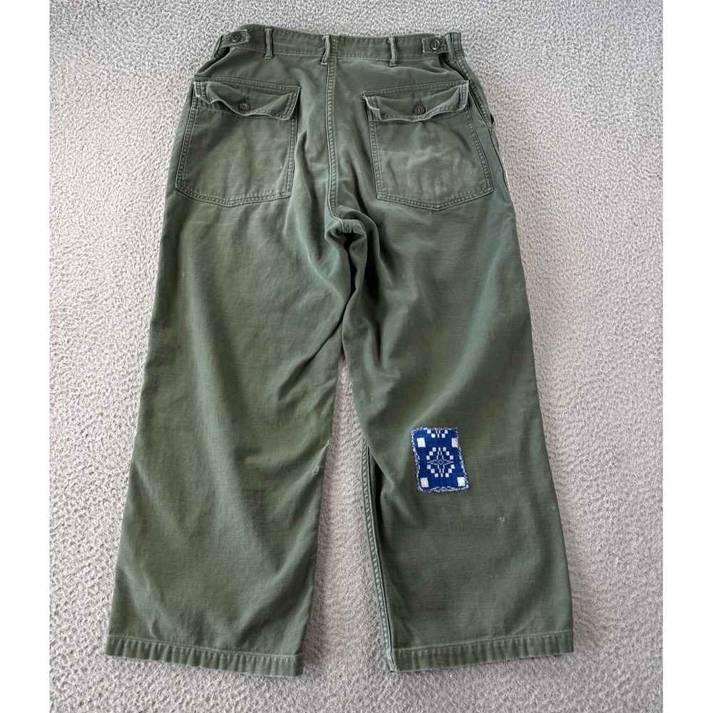 Vintage US Army OG-507 Baker Trousers Womens 34x23 Button Fly Distressed Patched - Picture 14 of 16